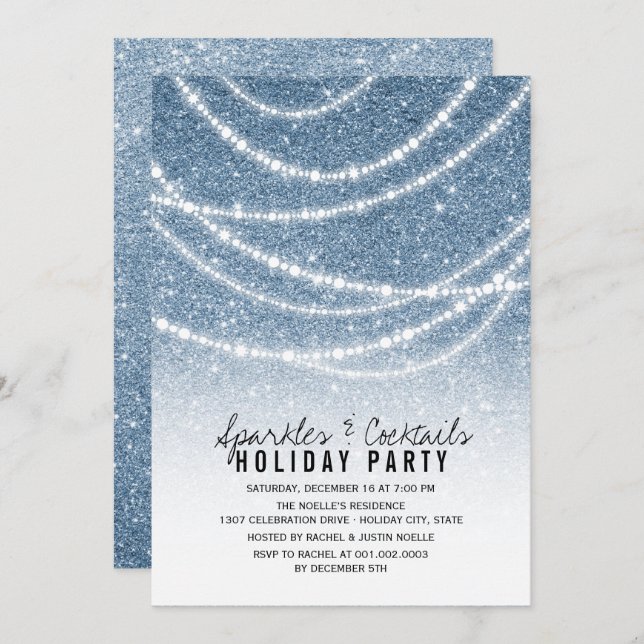 Sparkles & Cocktail Glitter Holiday Party Invite (Front/Back)