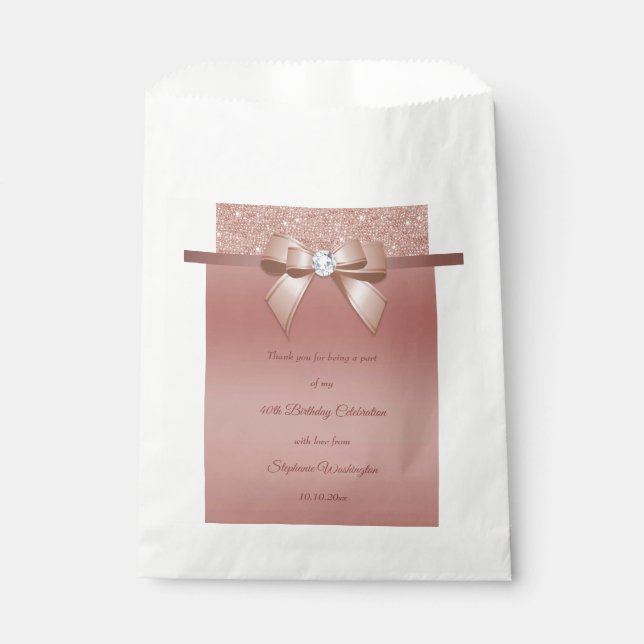 Sparkles & Glamour, Rose Gold Birthday Party Favor Bag (Front)