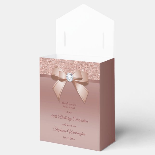 Sparkles & Glamour, Rose Gold Birthday Party Favor Boxes (Opened)