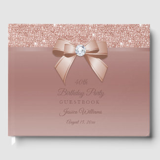 Sparkles & Glamour, Rose Gold Birthday Party Guest Book