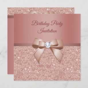 Sparkles & Glamour, Rose Gold Birthday Party Invitation