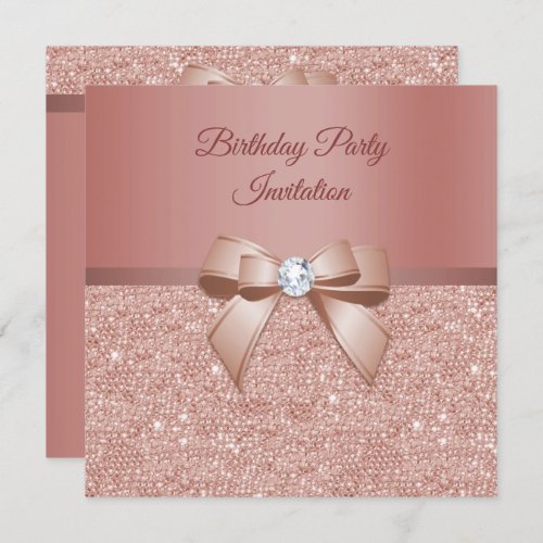Sparkles  Glamour Rose Gold Birthday Party Invitation