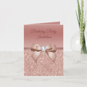 Sparkles & Glamour, Rose Gold Birthday Party Invitation