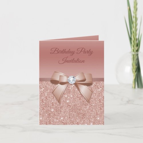 Sparkles  Glamour Rose Gold Birthday Party Invitation