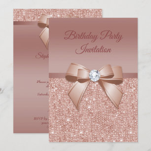 Sparkles & Glamour, Rose Gold Birthday Party Invitation