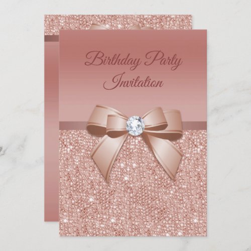 Sparkles  Glamour Rose Gold Birthday Party Invitation