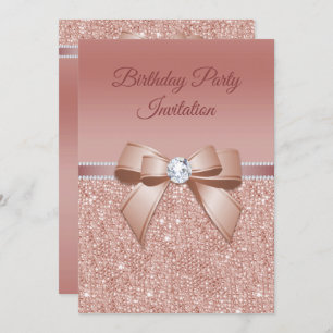 Sparkles & Glamour, Rose Gold Birthday Party Invitation