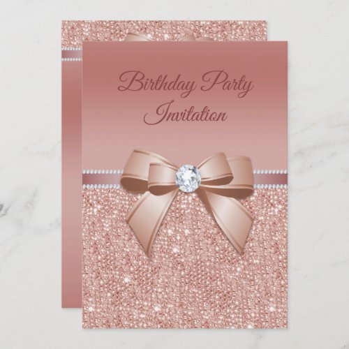 Sparkles  Glamour Rose Gold Birthday Party Invitation