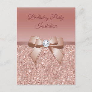 Sparkles & Glamour, Rose Gold Birthday Party Invitation Postcard