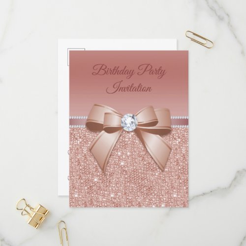 Sparkles  Glamour Rose Gold Birthday Party Invitation Postcard