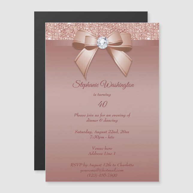 Sparkles & Glamour, Rose Gold Birthday Party Magnetic Invitation (Front/Back)