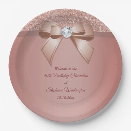 Sparkles  Glamour Rose Gold Birthday Party Paper Plates