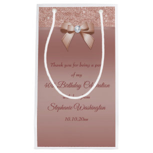 Sparkles & Glamour, Rose Gold Birthday Party Small Gift Bag