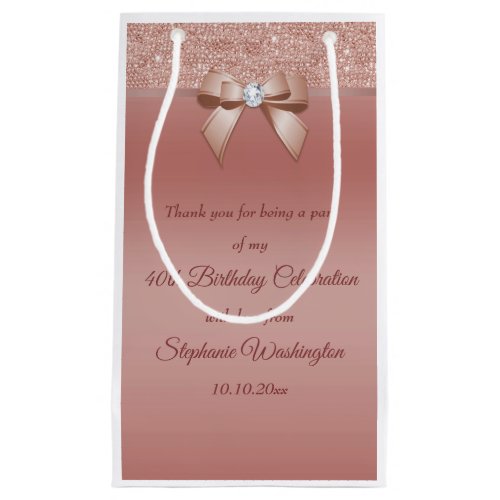 Sparkles  Glamour Rose Gold Birthday Party Small Gift Bag