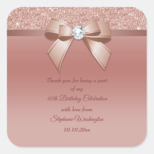 Sparkles & Glamour, Rose Gold Birthday Party Square Sticker