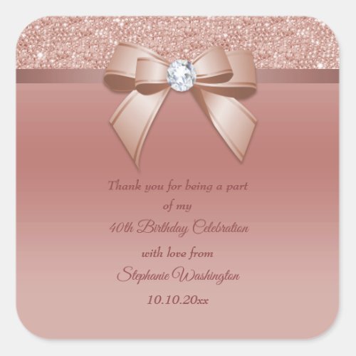 Sparkles  Glamour Rose Gold Birthday Party Square Sticker