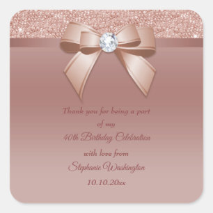 Sparkles & Glamour, Rose Gold Birthday Party Square Sticker