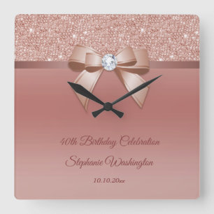 Sparkles & Glamour, Rose Gold Birthday Party Square Wall Clock