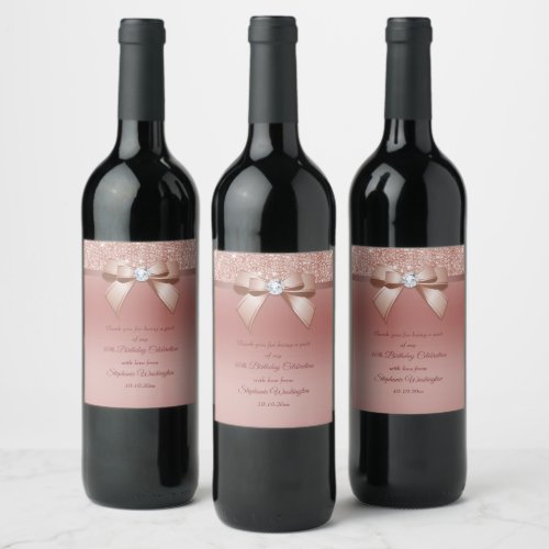 Sparkles  Glamour Rose Gold Birthday Party Wine Label