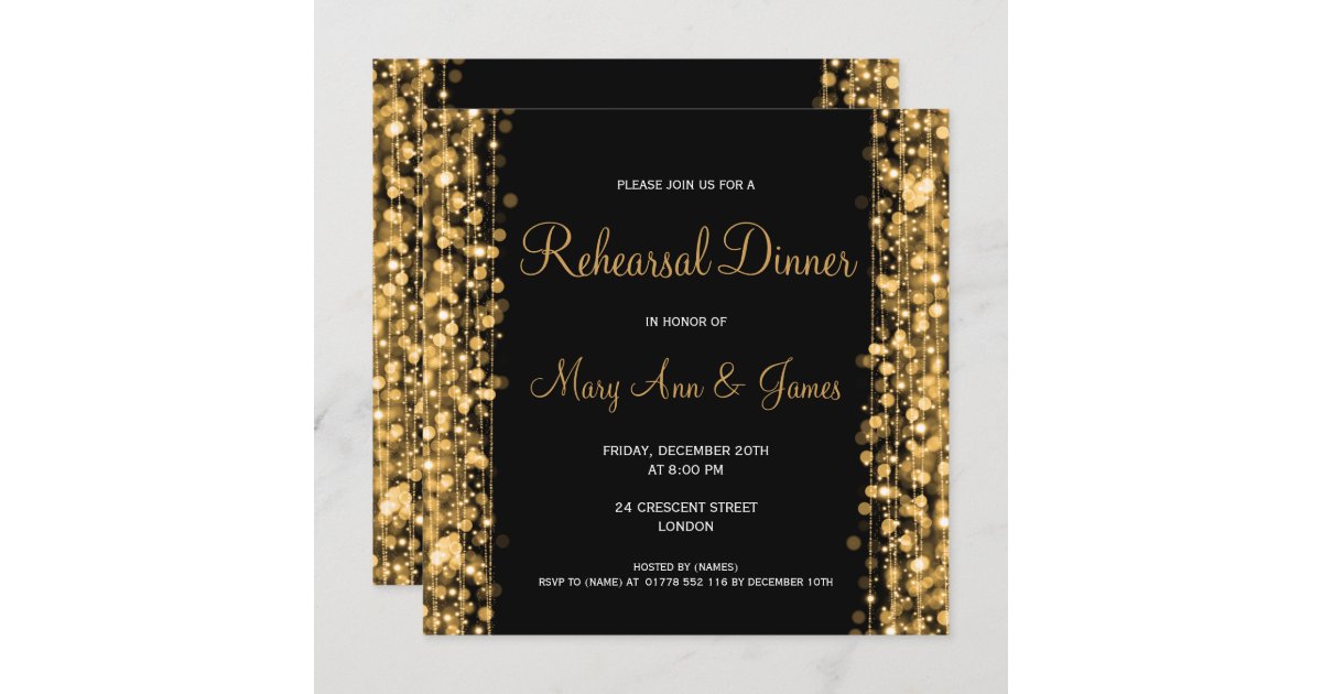 Sparkles Gold Wedding Rehearsal Dinner Invitation Zazzle