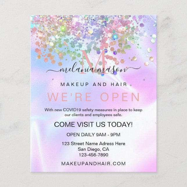 Sparkles Holographic Glitter Elegant Makeup Artist Flyer (Front)