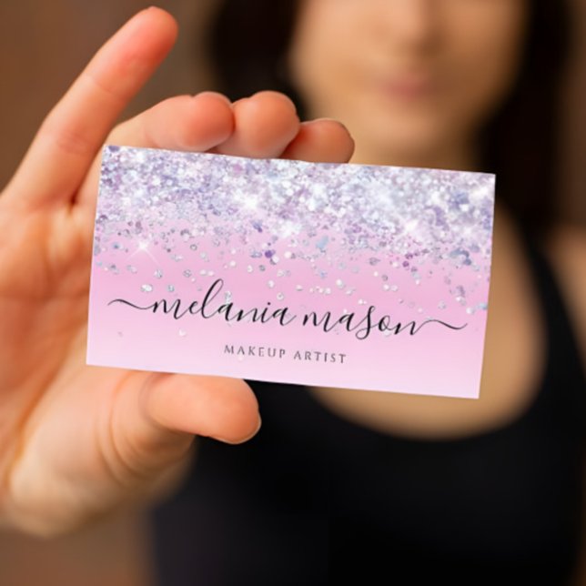 Sparkles Holographic Purple Glitter Makeup Artist Business Card (Creator Uploaded)