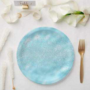  Sparkles Jewels Bling Crystals Chic Pastel Blue Paper Plates