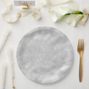 Sparkles Jewels Bling Crystals Chic Silver Paper Plates