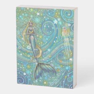 Sparkles Mermaid and Jellyfish Fantasy Art Wooden Box Sign