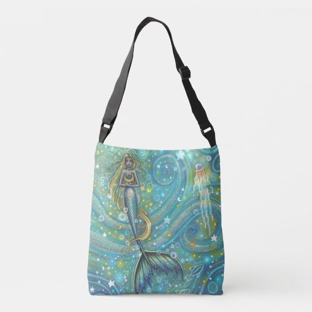 Sparkles Mermaid Fantasy Art by Molly Harrison Crossbody Bag (Back)
