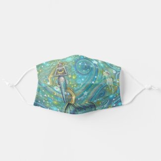 Sparkles Mermaid Watercolor Art by Molly Harrison Cloth Face Mask