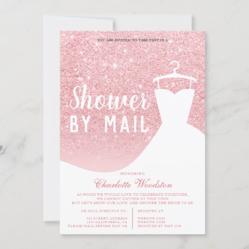 Sparkles pink glitter dress Bridal shower by mail Invitation | Zazzle