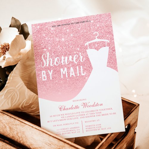 Sparkles pink glitter dress Bridal shower by mail Invitation