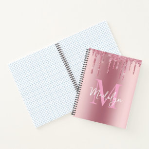 sparkles Pink glitter monogram name girly Notebook