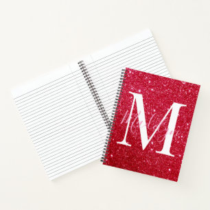 sparkles red glitter monogram name girly notebook