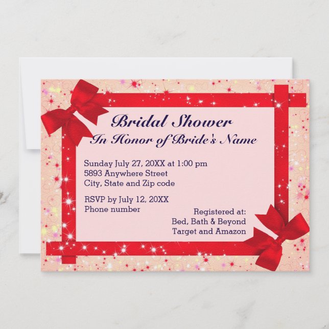 Sparkles & Red Ribbon Frame Bridal Shower Invite (Front)