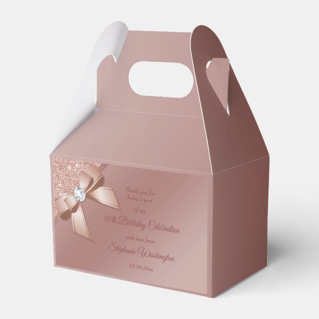 Sparkles & Rose Gold Glamoour Birthday Party Favor Boxes (Front Side)