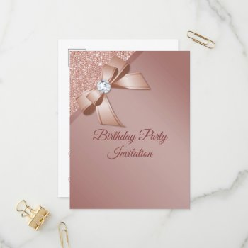 Sparkles & Rose Gold Glamour Birthday Party Invitation Postcard by Sarah_Designs at Zazzle