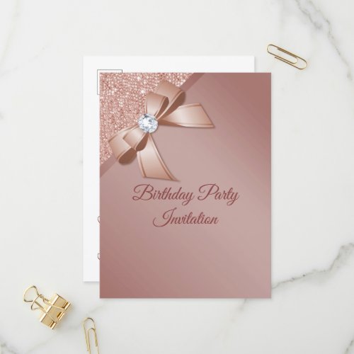 Sparkles  Rose Gold Glamour Birthday Party Invitation Postcard