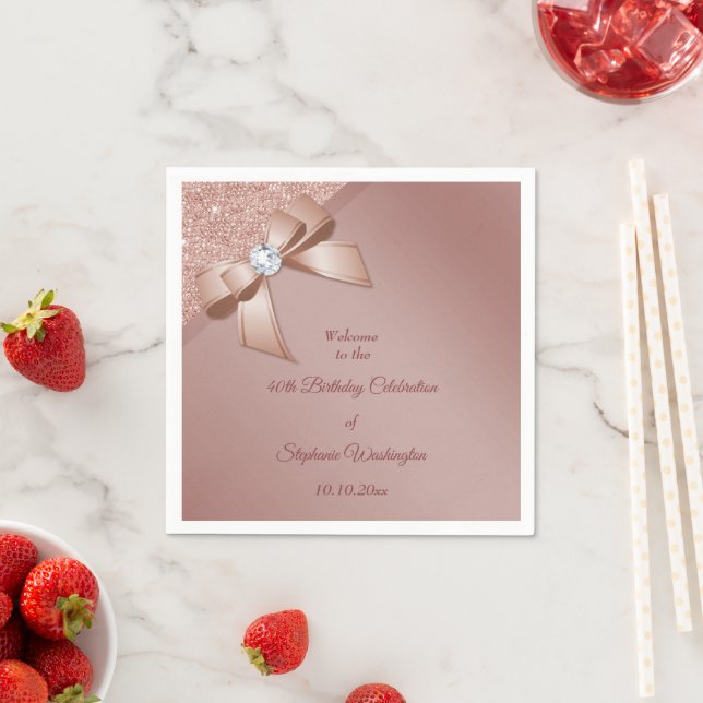 Sparkles & Rose Gold Glamour Birthday Party Napkins (Insitu)