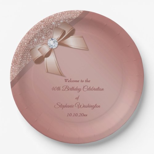 Sparkles  Rose Gold Glamour Birthday Party Paper Plates