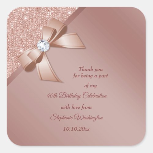Sparkles  Rose Gold Glamour Birthday Party Square Sticker