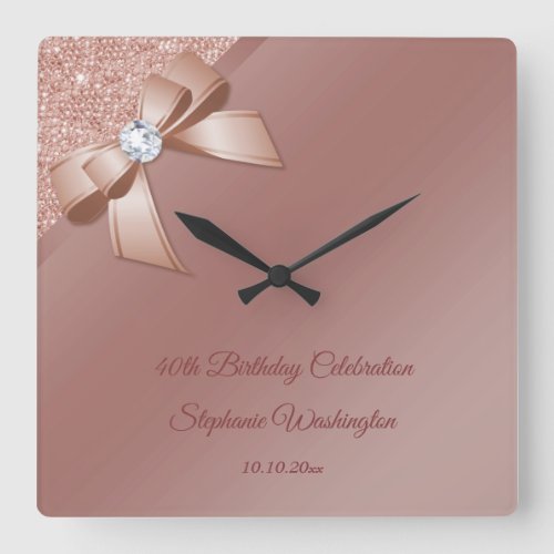 Sparkles  Rose Gold Glamour Birthday Party Square Wall Clock