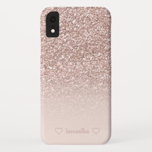 Sparkles rose gold ombre pink girly monogram iPhone XR case