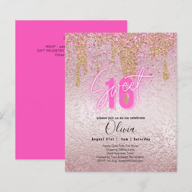 Sparkles Sweet16 Pretty Girly Pink 16th Birthday (Front/Back)