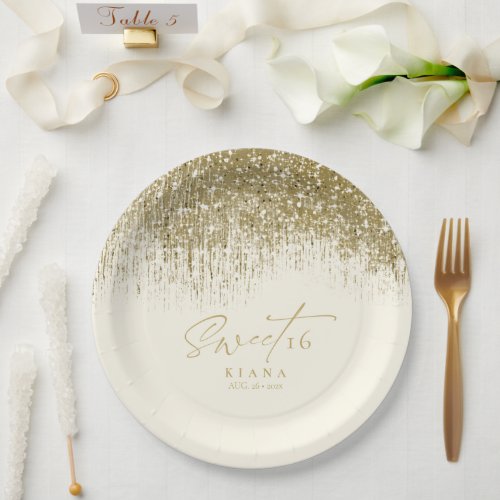 Sparkles Sweet Sixteen Gold ID912 Paper Plates