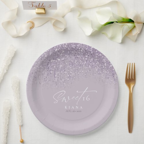 Sparkles Sweet Sixteen Mauve ID912 Paper Plates