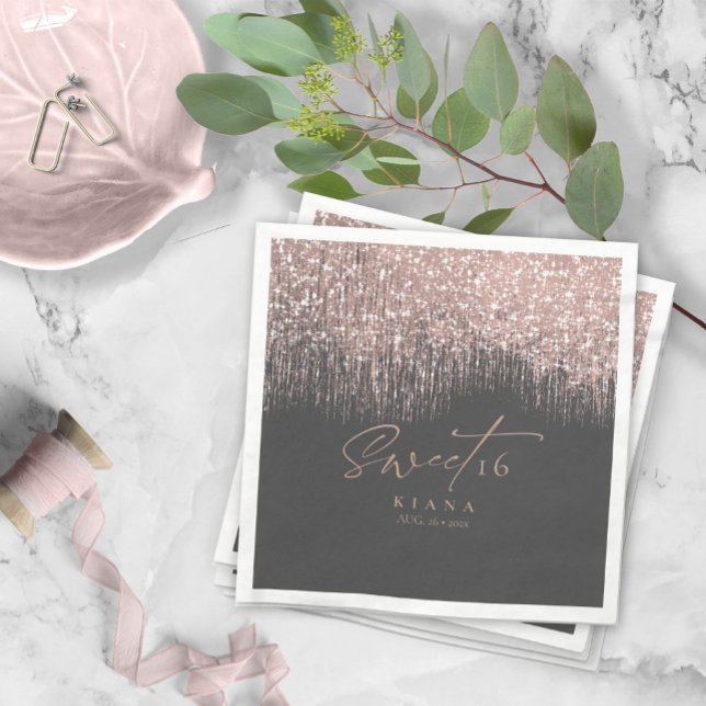Sparkles Sweet Sixteen Rose Gold/Blk ID912 Napkins (Creator Uploaded)