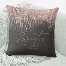 Sparkles Sweet Sixteen Rose Gold/Blk ID912 Throw Pillow