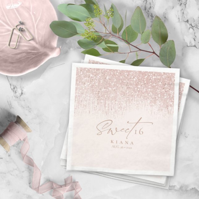Sparkles Sweet Sixteen Rose Gold ID912 Napkins (Creator Uploaded)